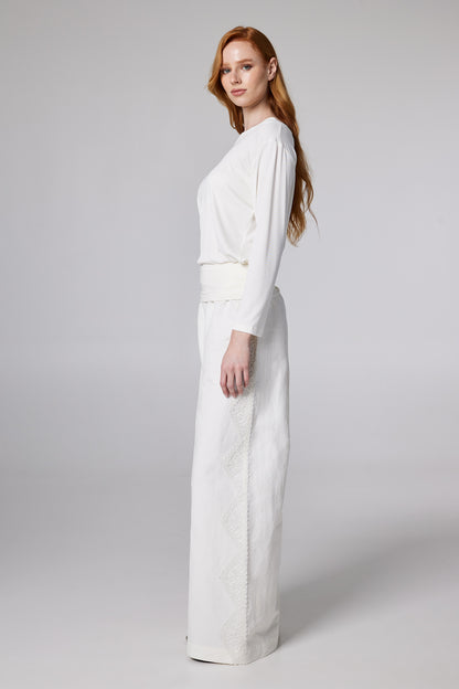 Cotton Trousers With Side Lace And Elastic Adjustable Waistband