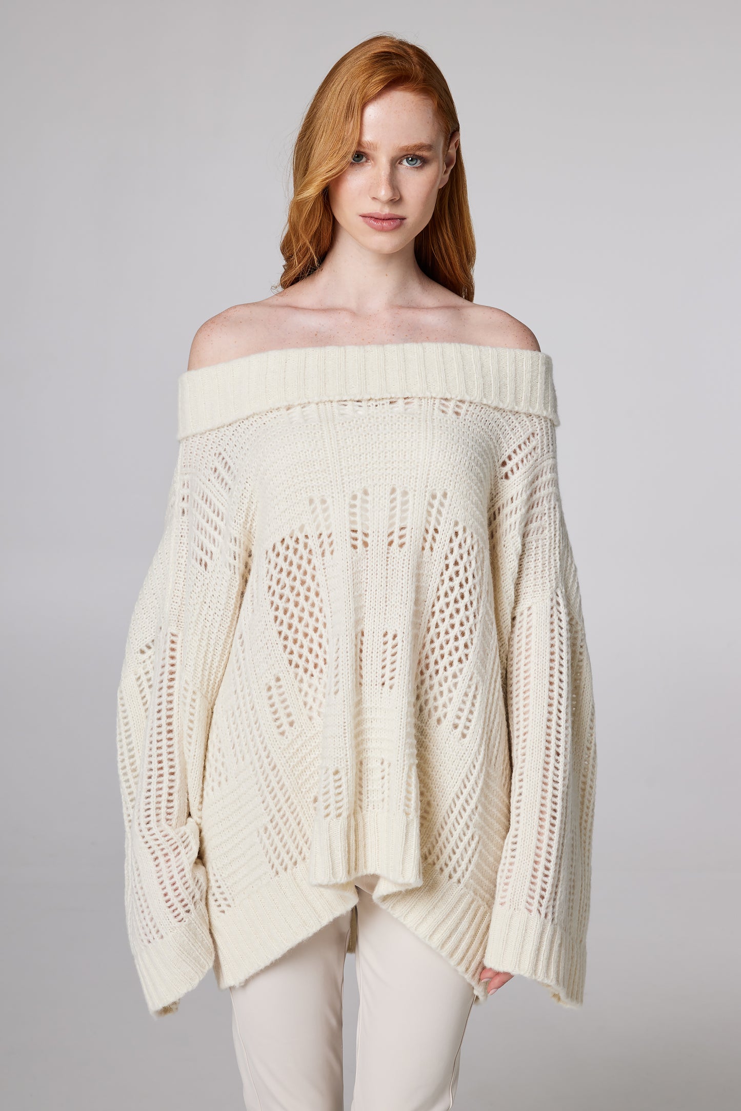 Off The Shoulder Wool Sweater With Long Sleeves