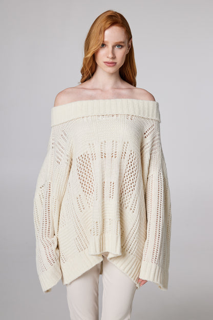 Off The Shoulder Wool Sweater With Long Sleeves