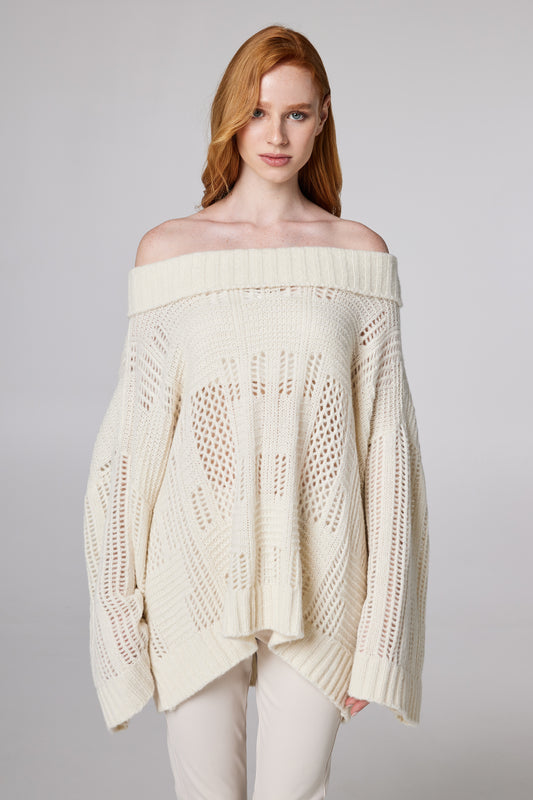 Off The Shoulder Wool Sweater With Long Sleeves