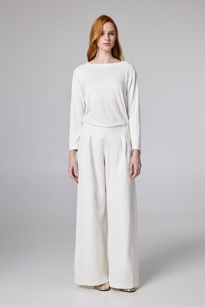 Cotton And Linen Wide Trousers With Elastic Back