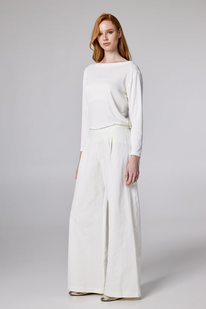 Cotton And Linen Wide Trousers With Elastic Back