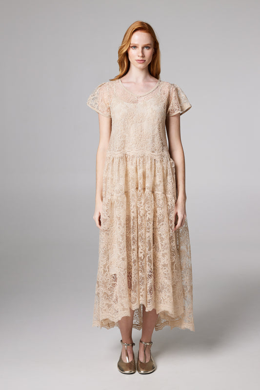 Lace Long Dress With Short Sleeves