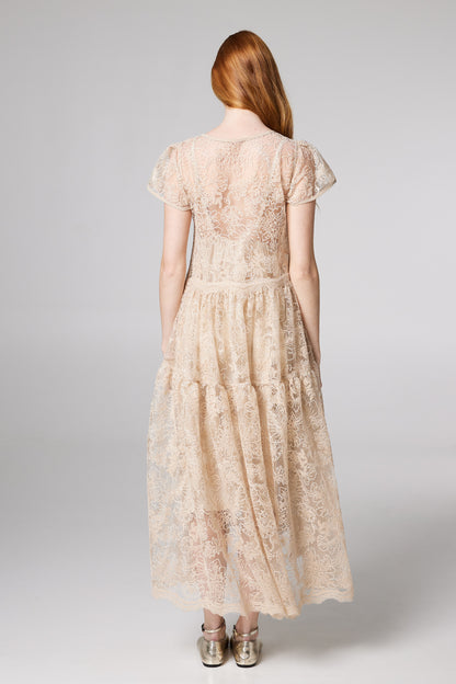 Lace Long Dress With Short Sleeves