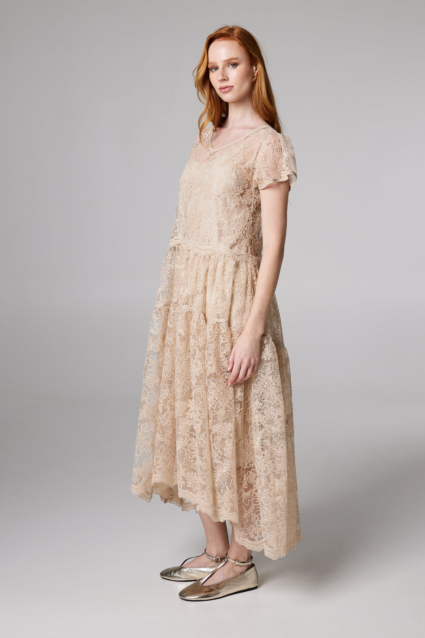 Lace Long Dress With Short Sleeves
