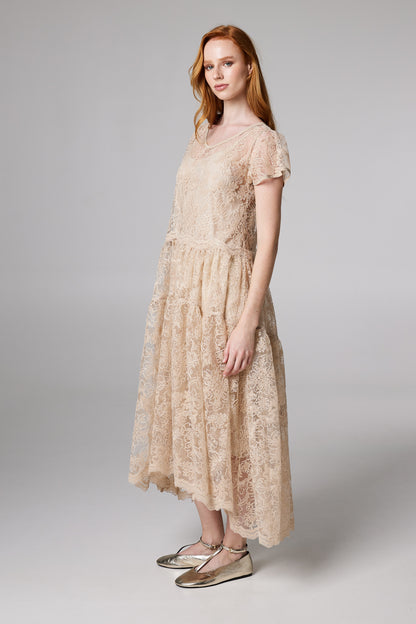 Lace Long Dress With Short Sleeves
