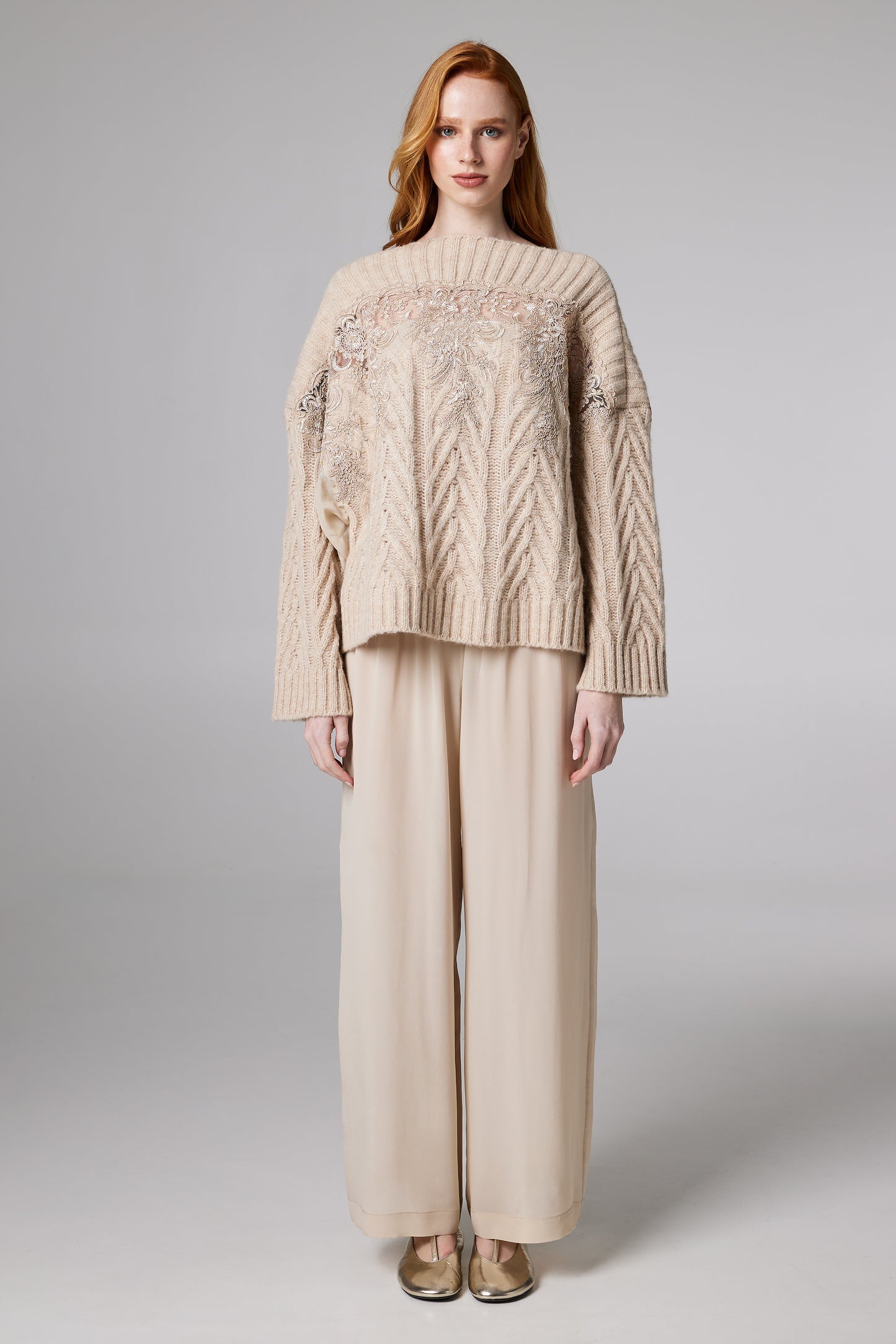 Sweater With Bateau Neckline And Lace Details