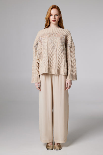 Sweater With Bateau Neckline And Lace Details