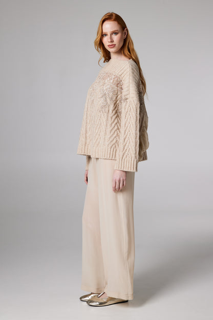 Sweater With Bateau Neckline And Lace Details