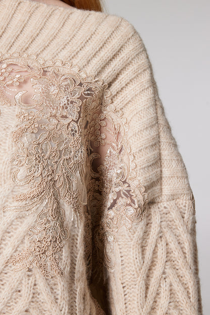 Sweater With Bateau Neckline And Lace Details