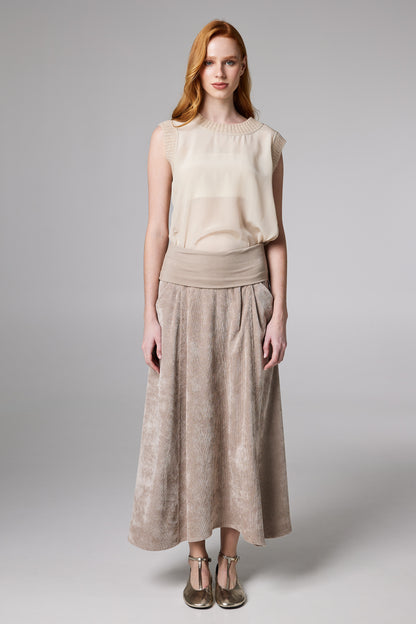 Corduroy Maxi Skirt With Adjustable Elastic Waistband