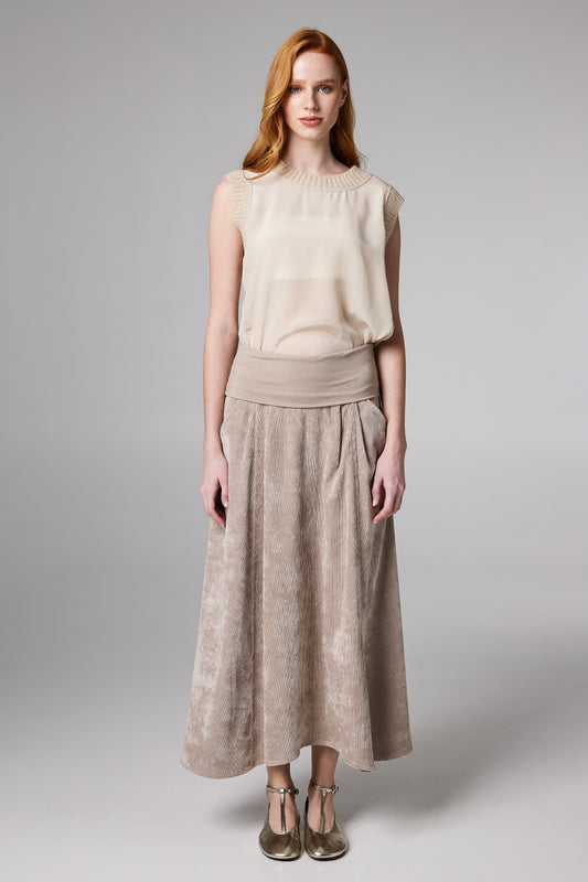 Corduroy Maxi Skirt With Adjustable Elastic Waistband