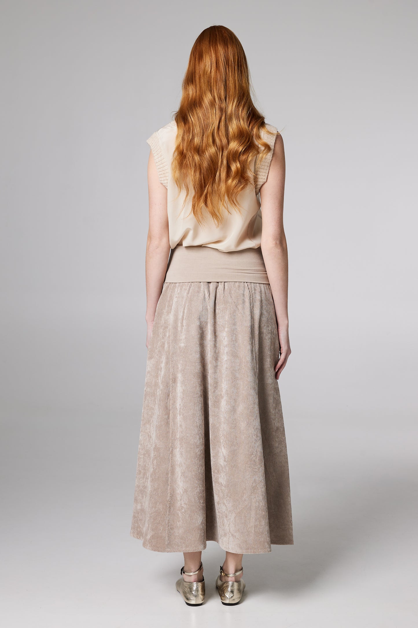 Corduroy Maxi Skirt With Adjustable Elastic Waistband