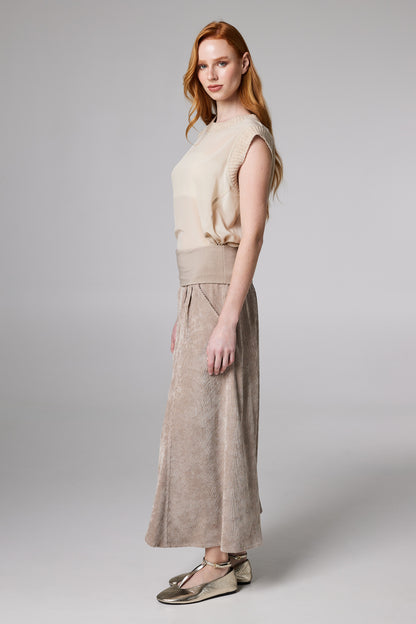 Corduroy Maxi Skirt With Adjustable Elastic Waistband