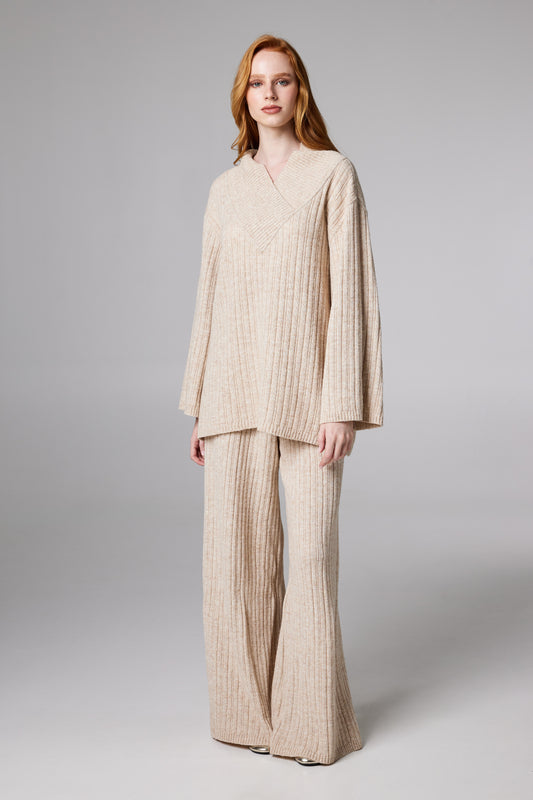 V-Neck Wool Sweater With Long Sleeve