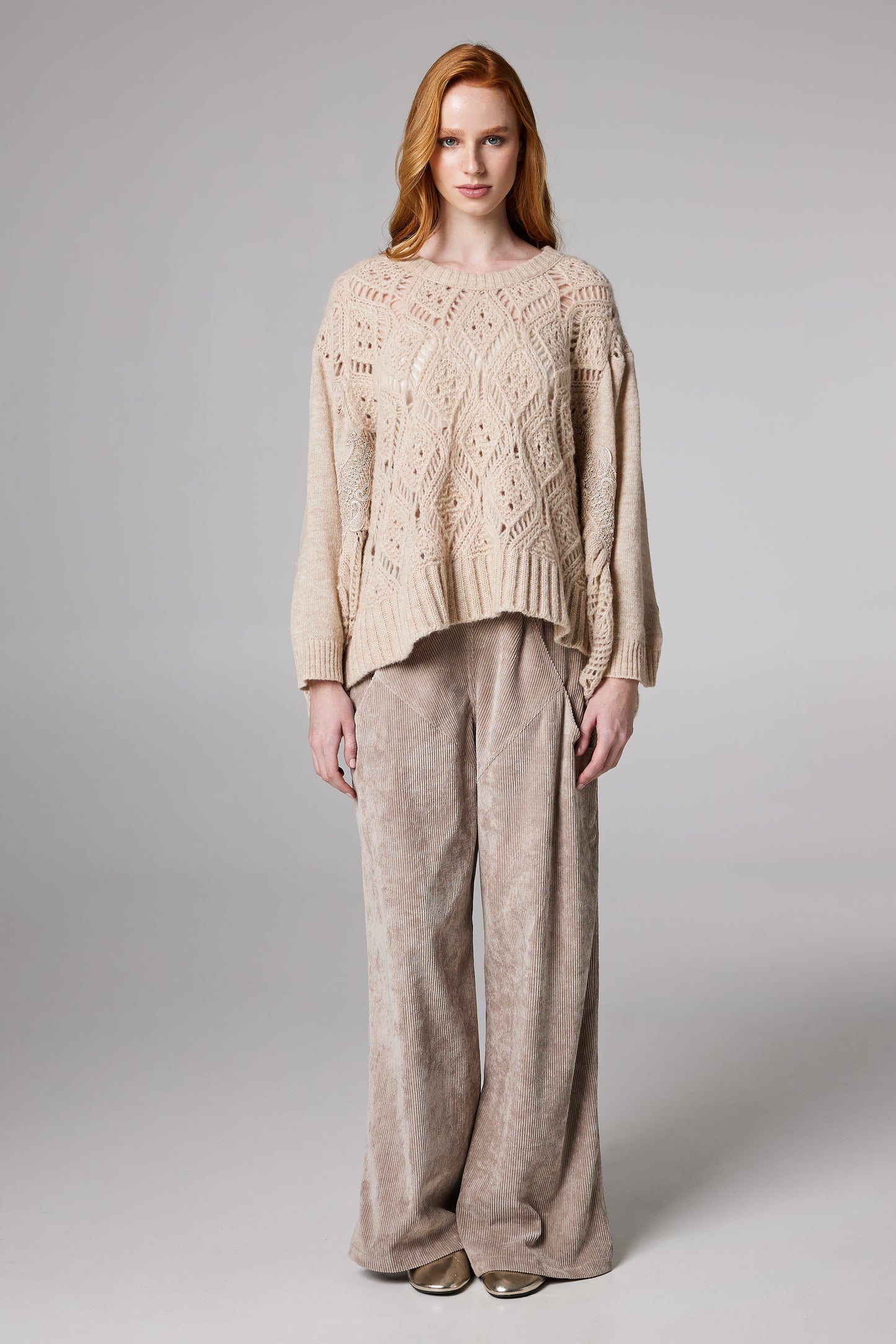 Wool Sweater With Lace sleeve Details