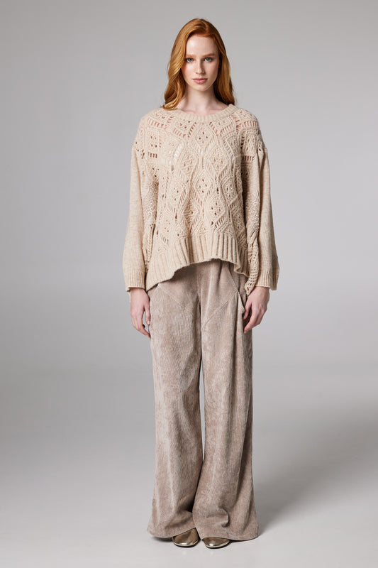 Wool Sweater With Lace sleeve Details