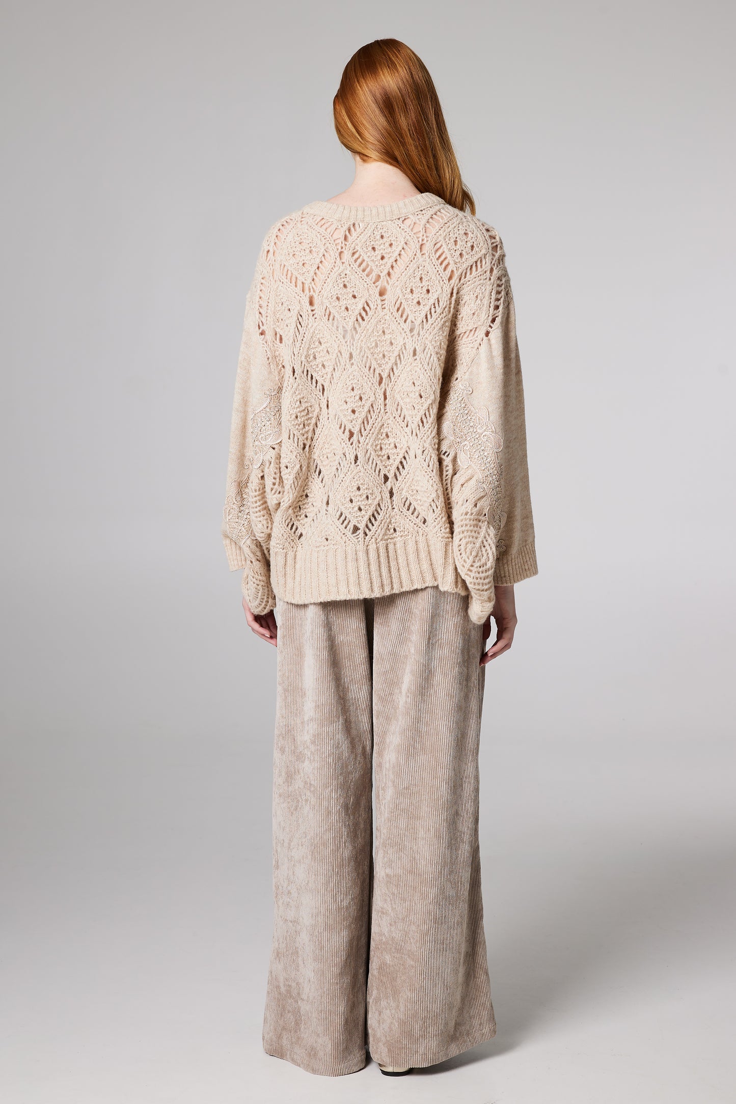 Wool Sweater With Lace sleeve Details
