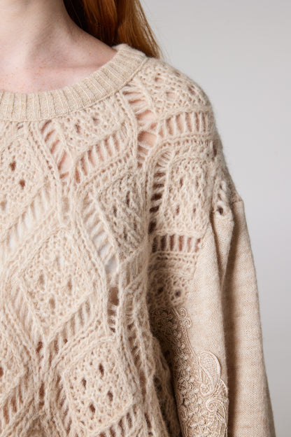 Wool Sweater With Lace sleeve Details