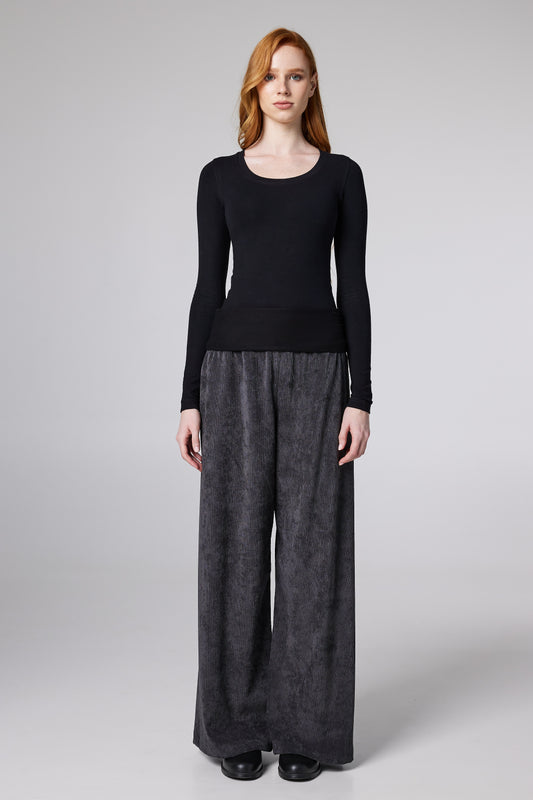 Corduroy Straight Pants With Adjustable Waistline