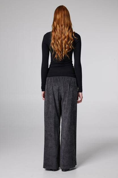 Corduroy Straight Pants With Adjustable Waistline
