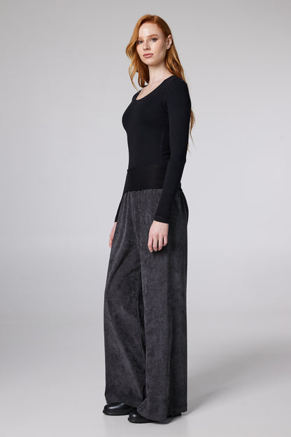 Corduroy Straight Pants With Adjustable Waistline