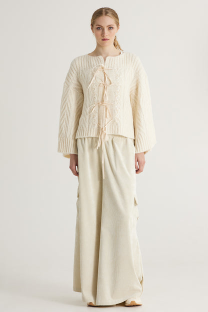 Wool Jacket With Ribbon Front Closure