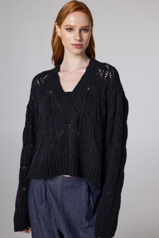 Knitwear Sweater With Long Sleeves And Lace Back