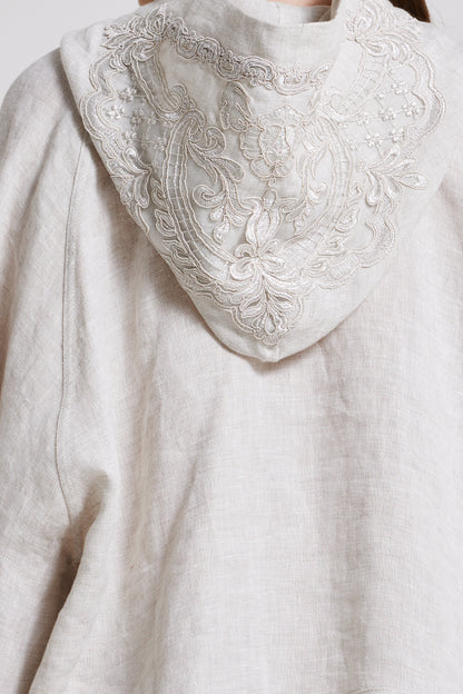Linen Jacket With Hood Lace Details