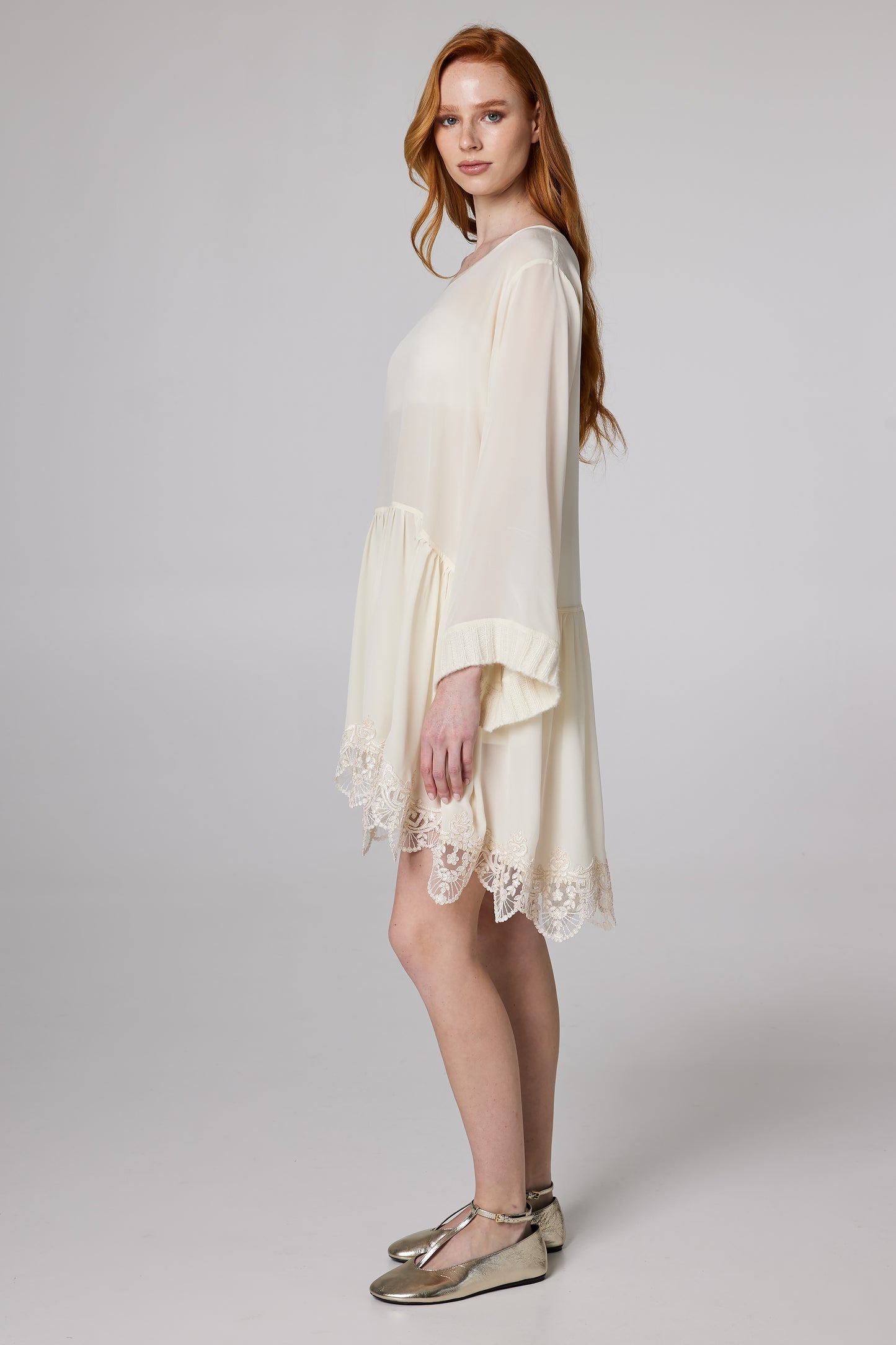 Silk Layering Dress With Wool And Lace Details