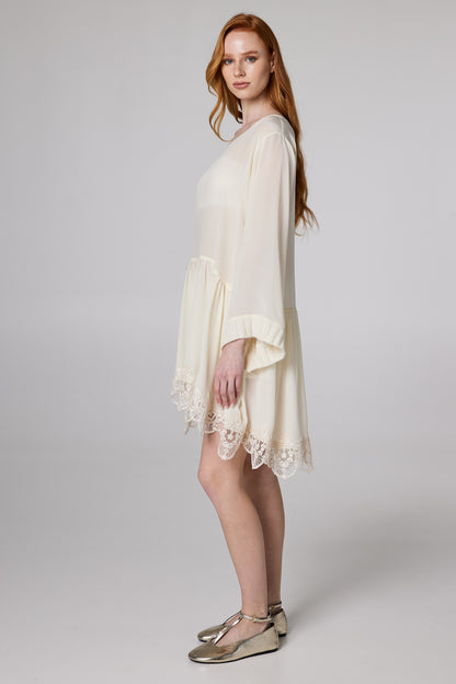 Silk Layering Dress With Wool And Lace Details