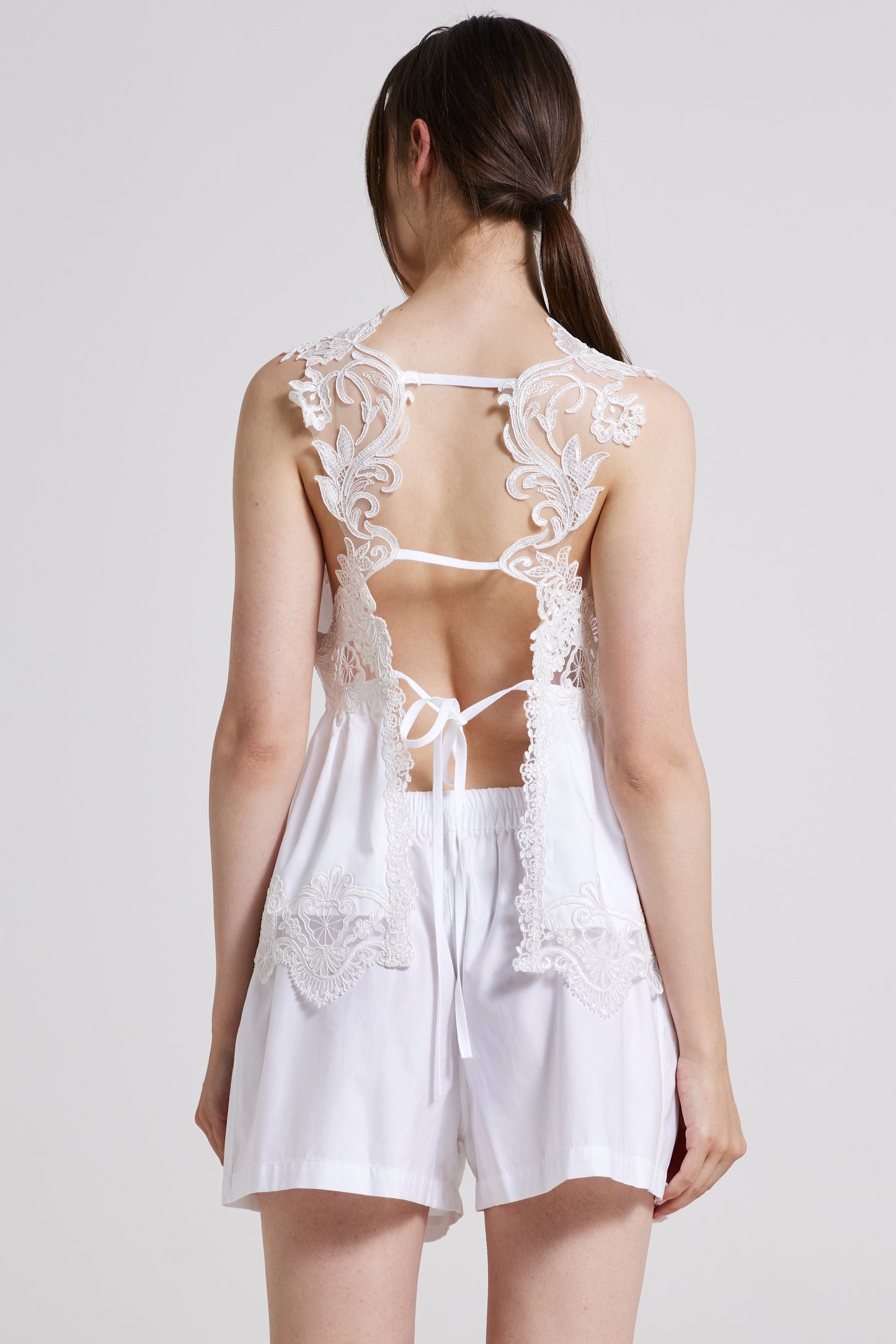 Cotton Blouse With Lace Straps And Open Back