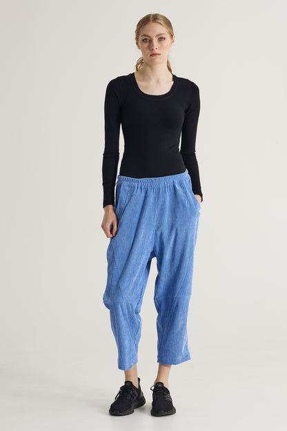 Corduroy Trousers With Frond Pockets And Elastic Waistband