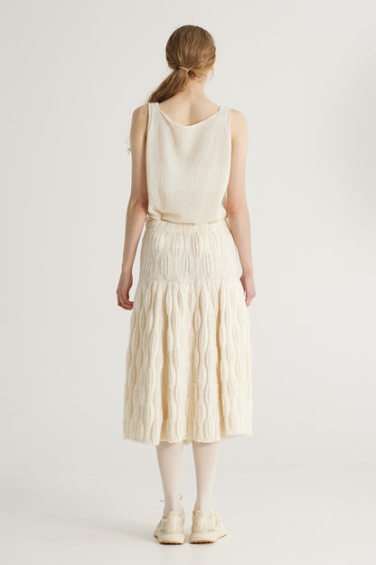 Wool Long Skirt With Elastic Waistband And Lace Details