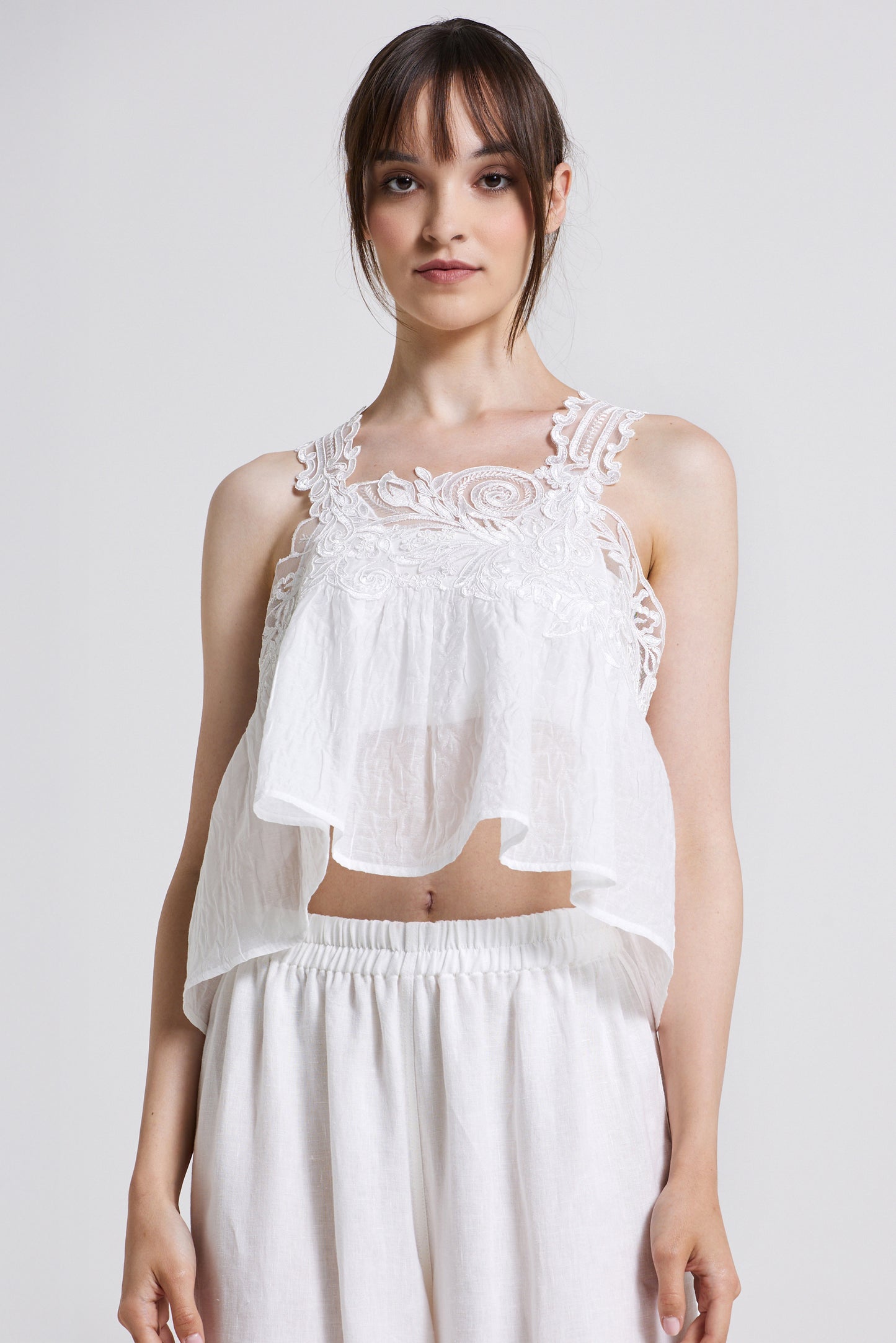 Cotton Top With Lace Straps And Open Back