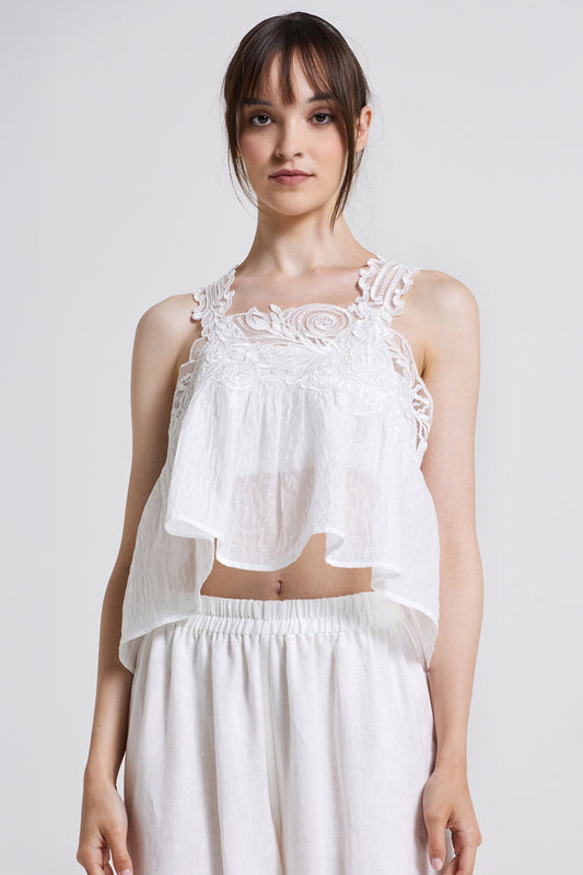Cotton Top With Lace Straps And Open Back