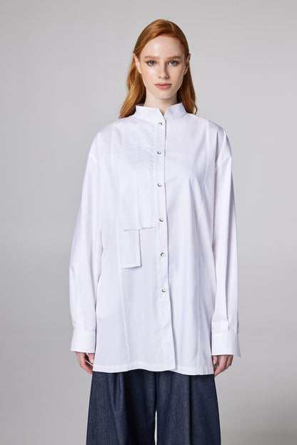 Long Cotton Shirt With Front Pleats