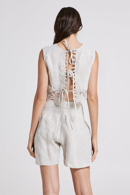 Linen Shorts With Pockets And Elastic Waistband