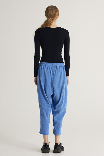 Corduroy Trousers With Frond Pockets And Elastic Waistband