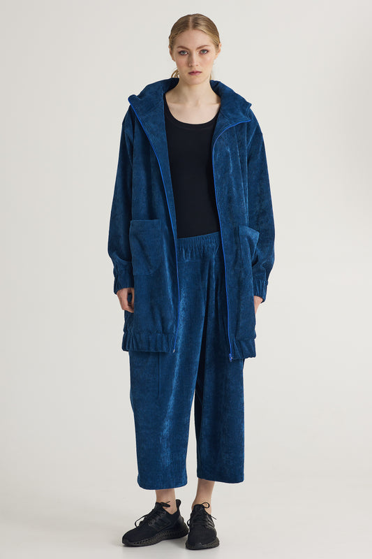 Long Corduroy Jacket With Pockets And Hood