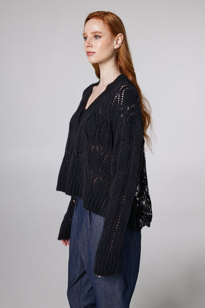 Knitwear Sweater With Long Sleeves And Lace Back