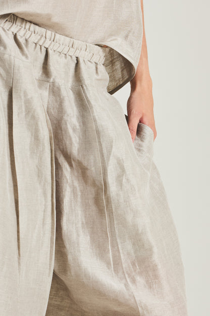 Linen And Silk Trousers With Elastic Waistband And Front Pleats