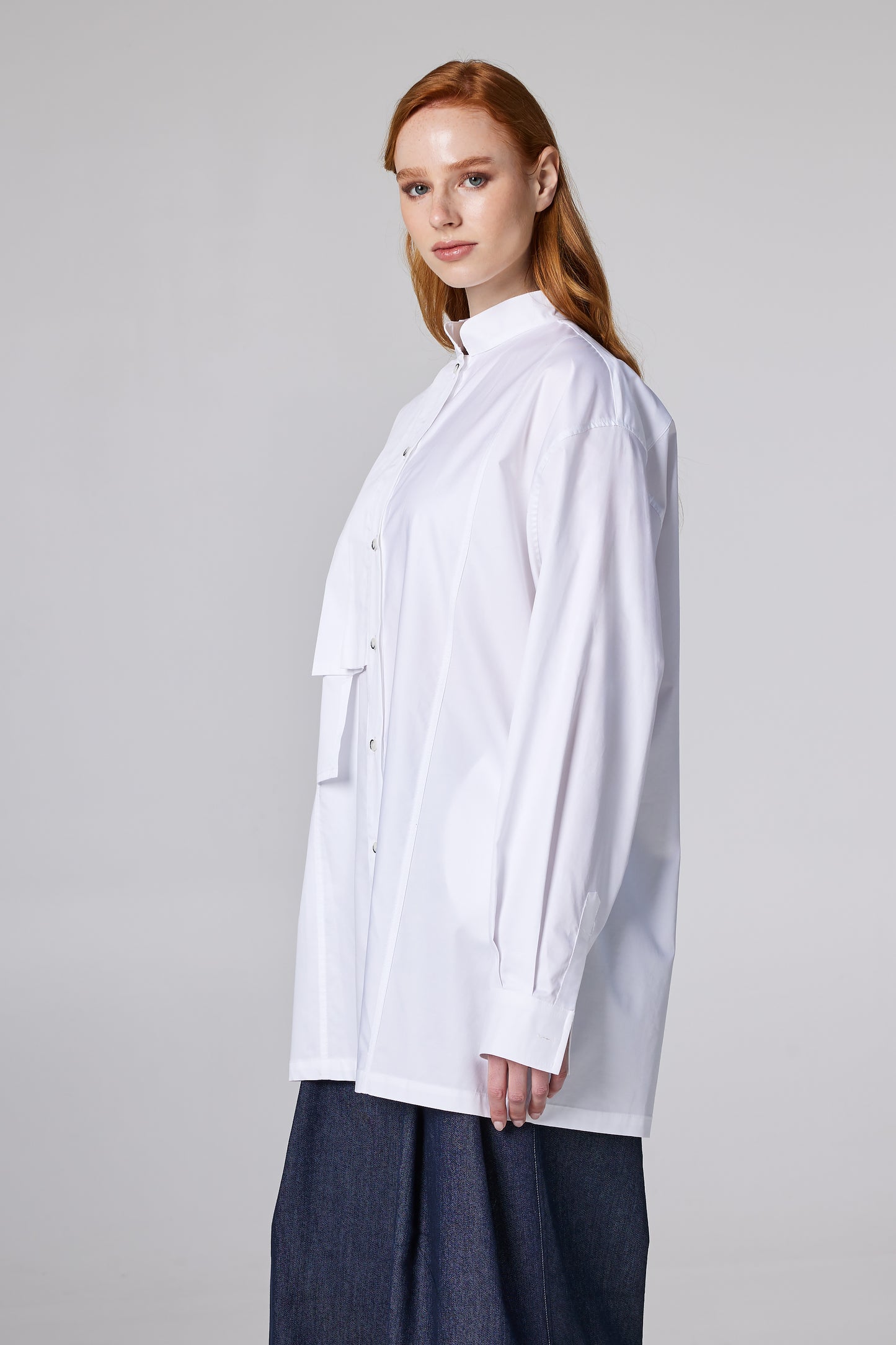 Long Cotton Shirt With Front Pleats