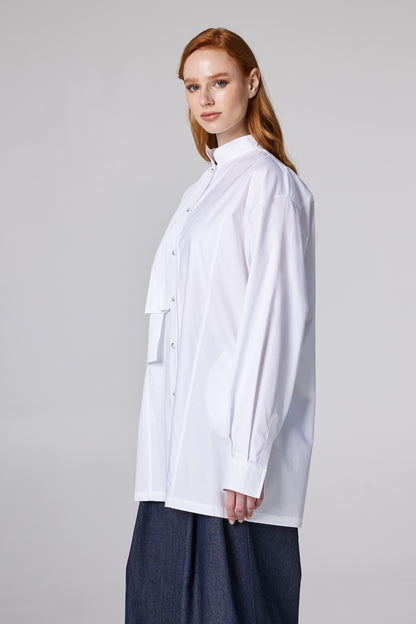 Long Cotton Shirt With Front Pleats