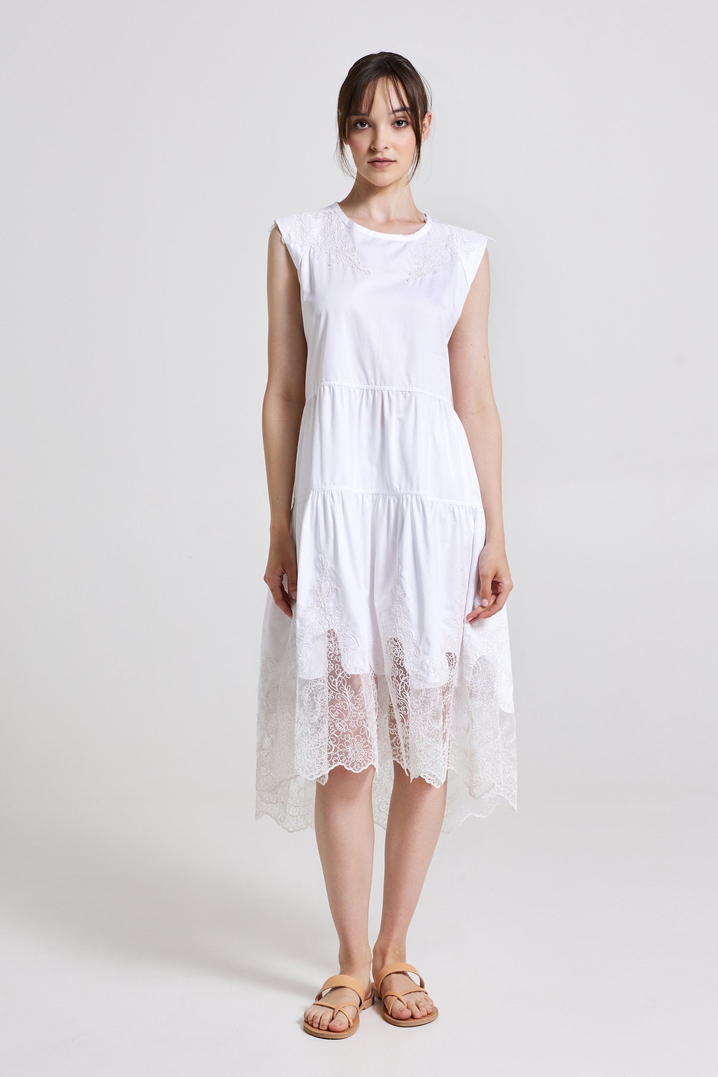 Cotton Dress With Open Lace Back And Bottom