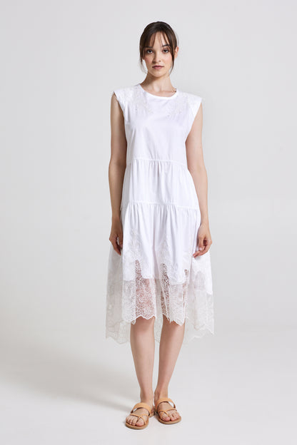 Cotton Dress With Open Lace Back And Bottom