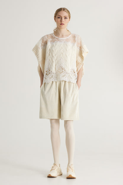 Knitwear Blouse With Lace And Silk Top