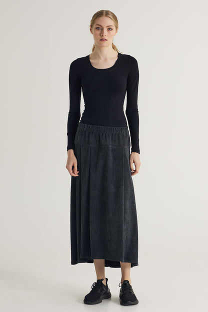 Corduroy Skirt With Asymmetric Hemline