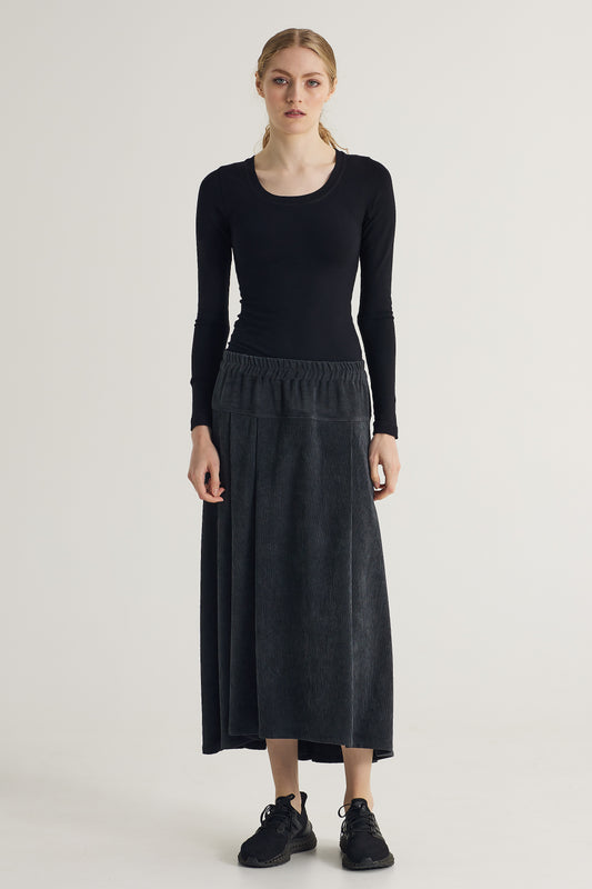 Corduroy Skirt With Asymmetric Hemline