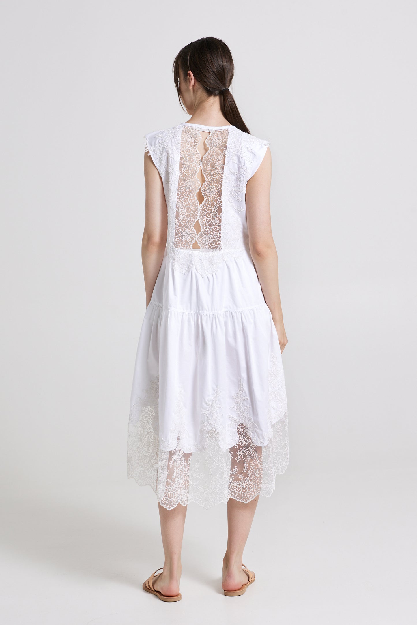 Cotton Dress With Open Lace Back And Bottom